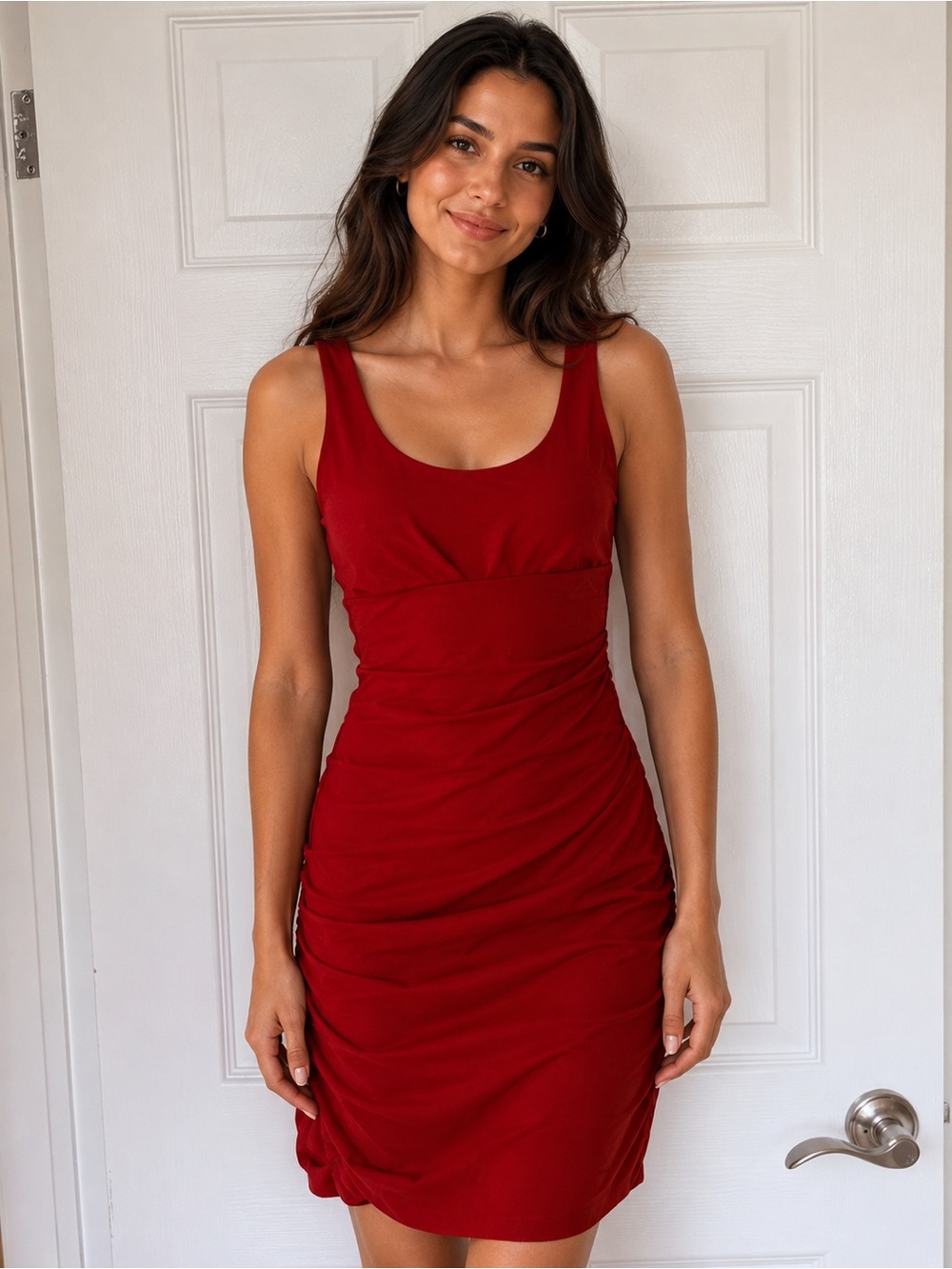 le chateau Red Scoop Neck Ruched Mini Dress S vintage y2k bodycon sexy